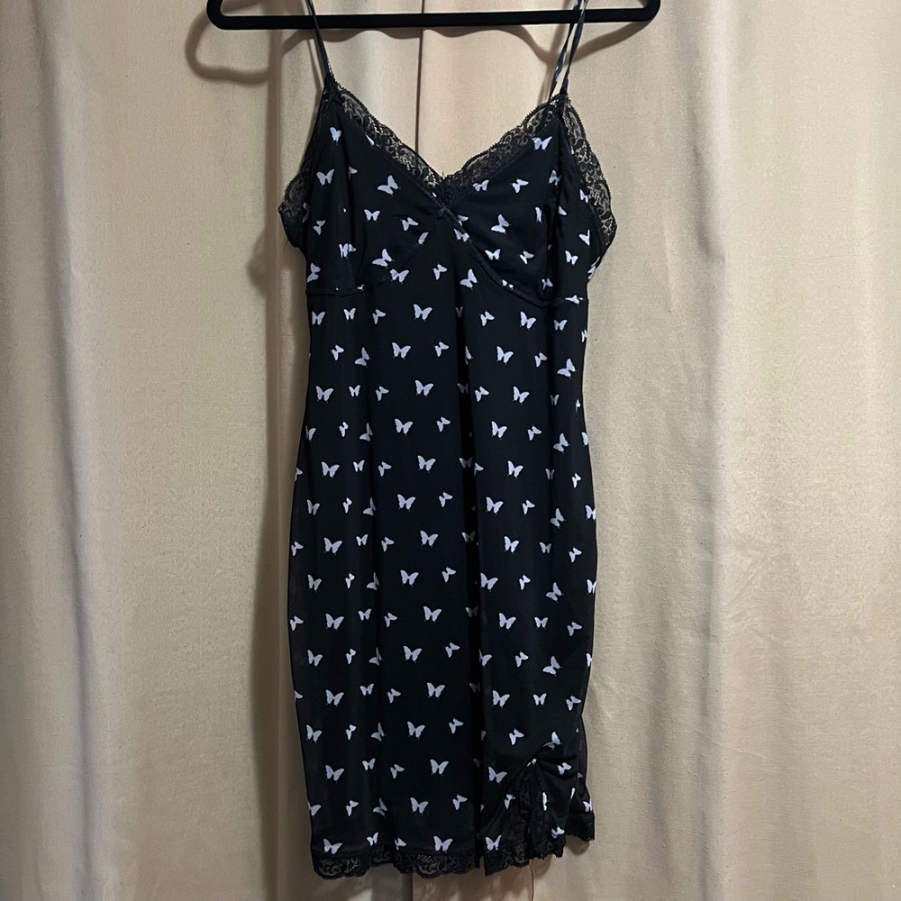 Black & White Butterfly Print Mini Dress